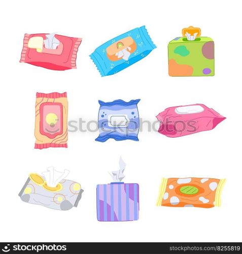 water wipes set cartoon. wet clean, hand surface, wash glass, window cleaner water wipes sign. isolated symbol vector illustration. water wipes set cartoon vector illustration