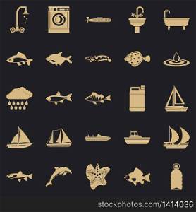 Water world icons set. Simple set of 25 water world vector icons for web for any design. Water world icons set, simple style