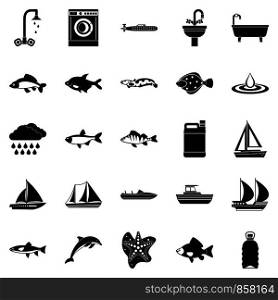 Water world icons set. Simple set of 25 water world vector icons for web isolated on white background. Water world icons set, simple style