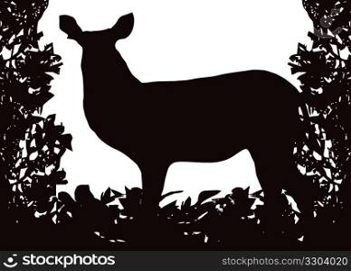 Waterbuck in Isolated Bush Frame Vector