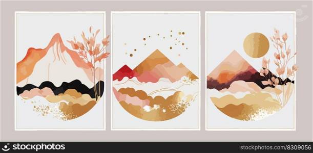 Watercolor Abstract Arrangements. Landscapes mountains. Posters. Vector illustration desing.
