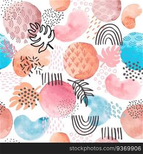 Watercolor abstract seamless pattern. Creative artistic paint shapes and geometric doodles, dots floral element. Vector art texture. Illustration watercolor pattern, artistic abstract color art. Watercolor abstract seamless pattern. Creative artistic paint shapes and geometric doodles, dots and line floral element. Vector art texture
