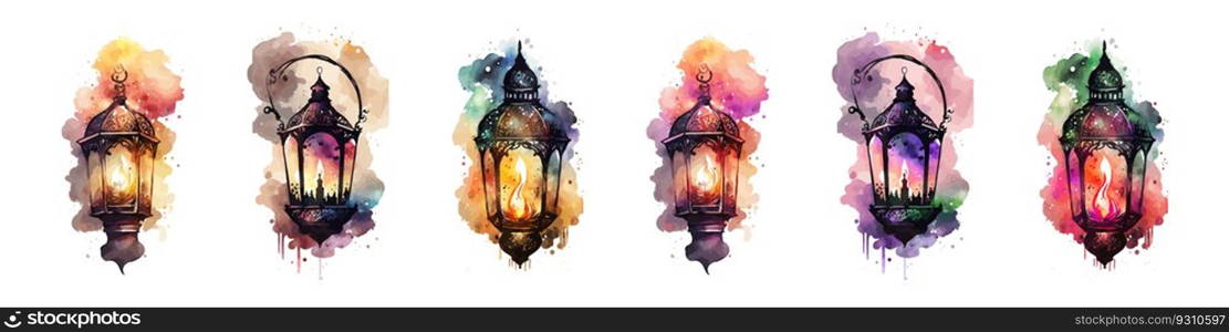 Watercolor arab traditional decoration light element. Muslim celebration of Ramadan vector illustration. 