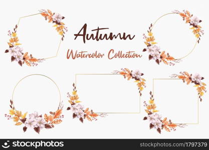 Watercolor autumn frames with leaves and acorns