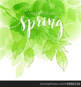 Watercolor background with green leaves. Vector illustration. Watercolor background with green leaves. Vector illustration EPS10