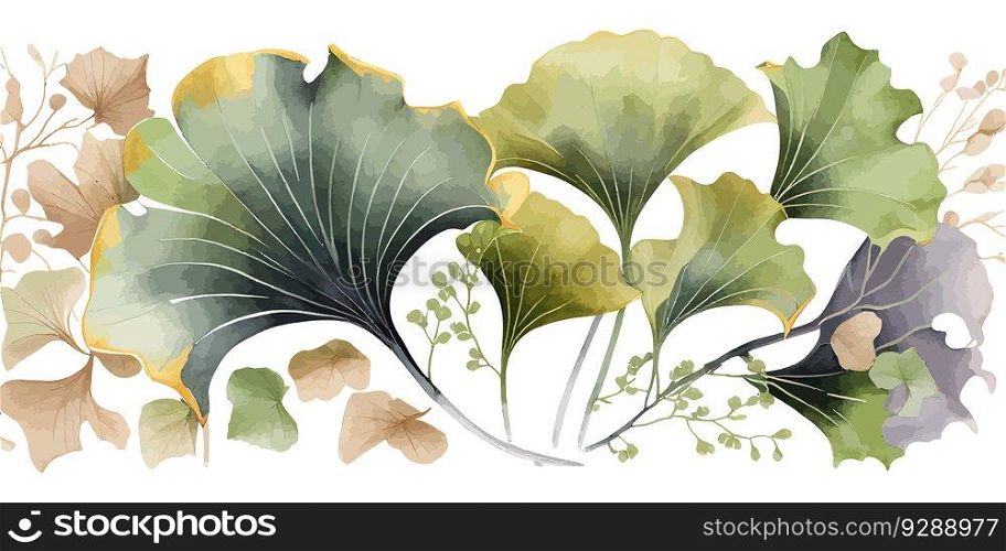 Watercolor bakground with ginkgo biloba plant. Vector illustration desing.