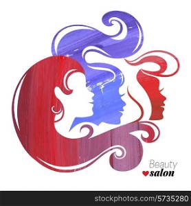 Watercolor beautiful girl silhouettes. Vector illustration of women