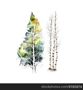 Watercolor birch trees Russia tree Design element for wallpapers, web site background Vector illustration.