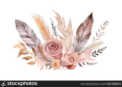 Watercolor boho floral bouquet and elements of pampa. Vector illustration design.