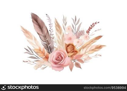 Watercolor boho floral bouquet and elements of pampa. Vector illustration design.