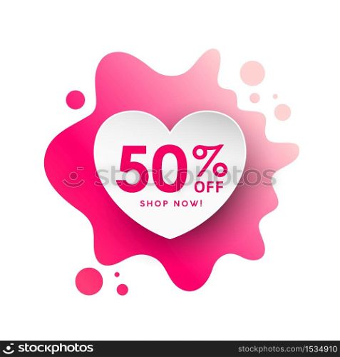 Watercolor bubble heart paper sale concept design pink background, vector illustration
