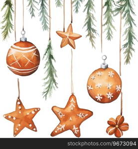 Watercolor Christmas pattern with fir branches. Vector illustration design.