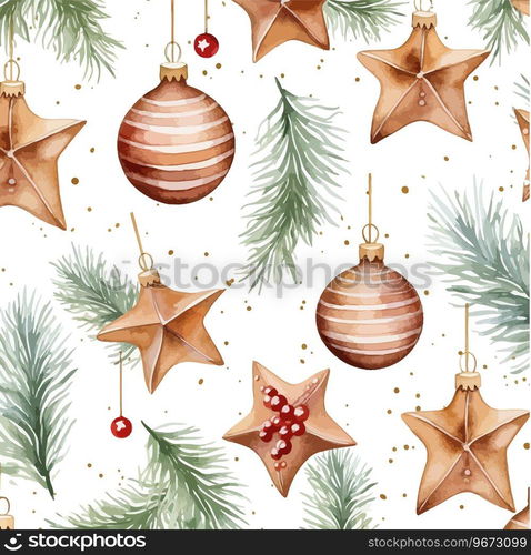 Watercolor Christmas pattern with fir branches. Vector illustration design.