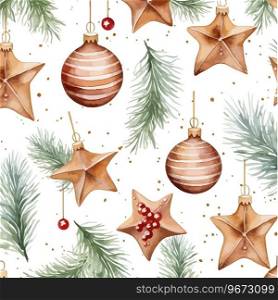 Watercolor Christmas pattern with fir branches. Vector illustration design.