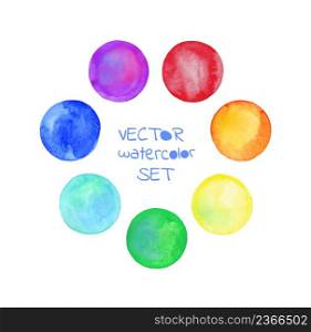 Watercolor circles. Colorful watercolor paint design elements. Watercolor vector circles set