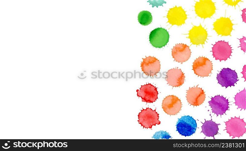Watercolor colorful background. Vector splatter illustration. Multicolored watercolor blot template. Abstract artistic background. Watercolor vector bright stains. Collection of abstract watercolor blobs.