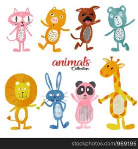 watercolor cute wild animals set