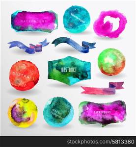 watercolor design elements, background, label, bubble, ribbon ?an be used for invitation, congratulation or website