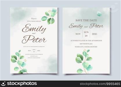 Watercolor eucalyptus wedding invitation card template illustration