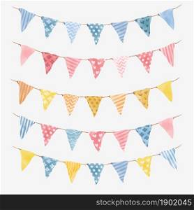 Watercolor flags and bunting garlands for decoration