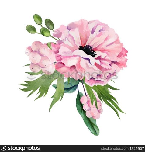 Watercolor floral arrangement, hand drawn vector watercolor illustration. Design element for cards and invitation.