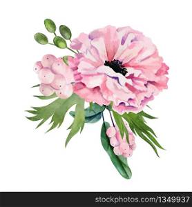 Watercolor floral arrangement, hand drawn vector watercolor illustration. Design element for cards and invitation.