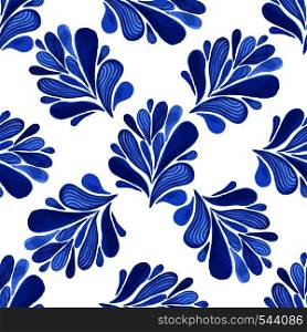 Watercolor floral seamless pattern with blue leaves. Vector background for textile, wallpaper , wrapping or fabric design. Watercolor floral seamless pattern with blue leaves. Vector background for textile, wallpaper , wrapping