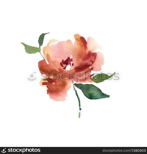 Watercolor flower. Orange beautiful hand drawn rose. Design for invitation, wedding or greeting cards. Vector illustration . Watercolor flower. Orange beautiful hand drawn rose. Design for
