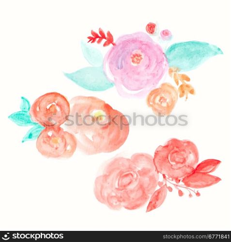 Watercolor Flower Vector. Round Watercolor Flowers. Abstract Flowers