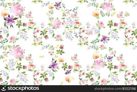 Watercolor flower with leaves repeat design fabric