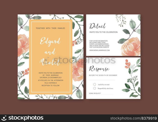 Watercolor flowers invitation template cards. Collection watercolor botanical vector suitable for Wedding Invitation, save the date, thank you, or greeting card.