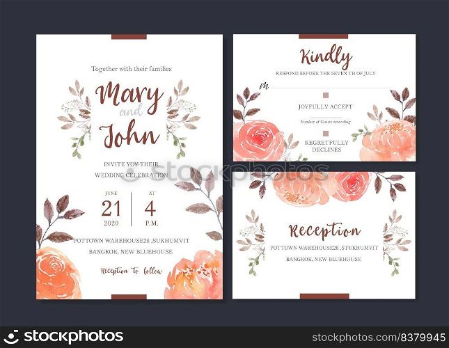 Watercolor flowers invitation template cards. Collection watercolor botanical vector suitable for Wedding Invitation, save the date, thank you, or greeting card.