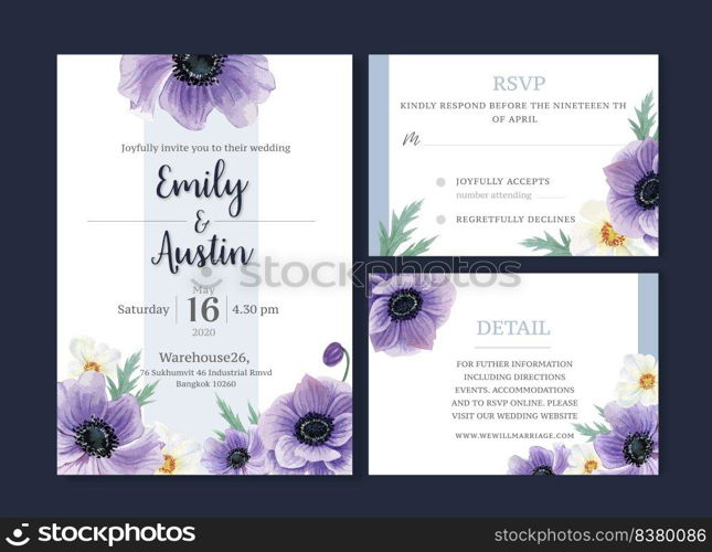 Watercolor flowers invitation template cards. Collection watercolor botanical vector suitable for Wedding Invitation, save the date, thank you, or greeting card.