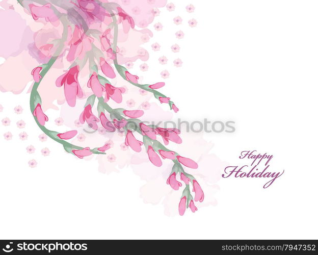 Watercolor flowers pink wisteria card