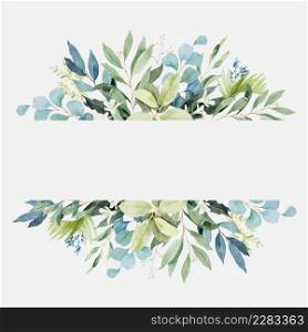 Watercolor foliage frame with greenery leaves branch