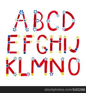 Watercolor font. Hand drawn alphabet . Watercolor letters decorated with small flowers. Letters A-O in vector. Watercolor alphabet vector