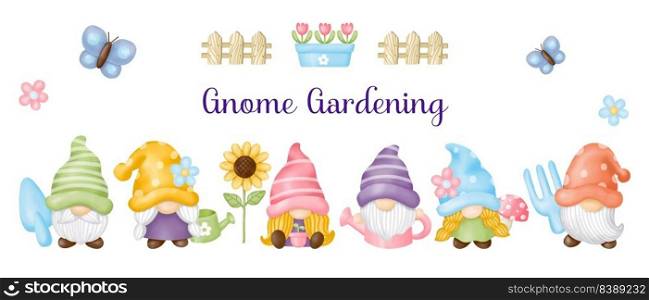 Watercolor Gnome garden, Digital painting