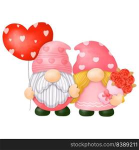 Watercolor Gnomes Valentine Clipart, Digital painting