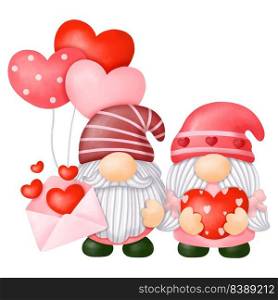 Watercolor Gnomes Valentine Clipart, Digital painting