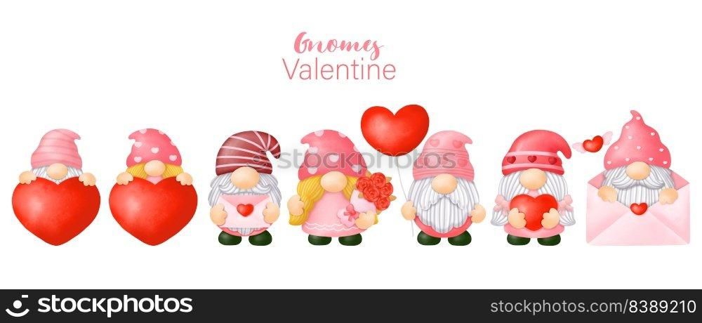 Watercolor Gnomes Valentine’s day Clipart, Gnomes Love, Digital painting