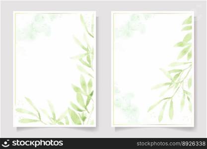 Watercolor green leaf and golden glitter frame vector image