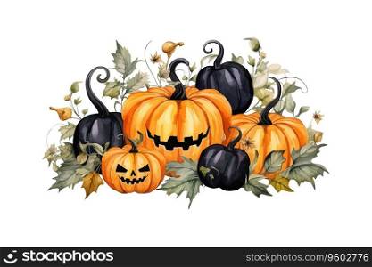 Watercolor Halloween bright pumpkins. Vector illustration design.