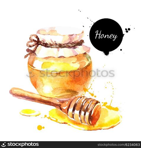 Watercolor hand drawn fresh honey. Isolated organic natural eco vector illustration on white background