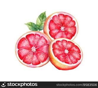 Watercolor hand drawn pink grapefruits. Vector illustration design.