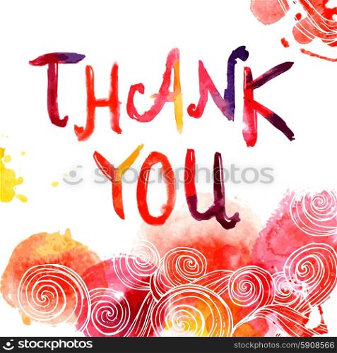 Watercolor hand drawn thank you lettering on abstract swirl background vector illustration. Watercolor Background Illustration