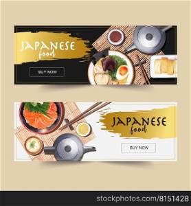 Watercolor illustration design with Creative sushi-themed  for banners, advertisement and leaflet.