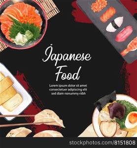 Watercolor illustration design with various Japanese plates for banners, advertisement and leaflet.