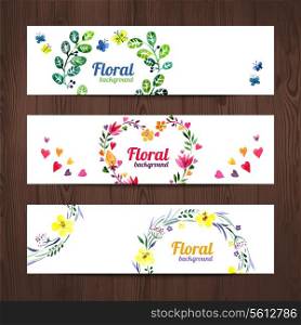 Watercolor invitation card with floral bouquet. Set of vector banners