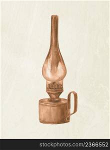 Watercolor kerosene lamp. Vintage lantern. Vintage art lantern. Vector kerosene lamp