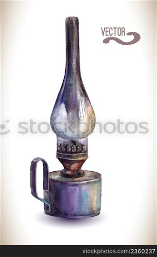 Watercolor kerosene lamp. Vintage lantern.. Vintage kerosene lamp